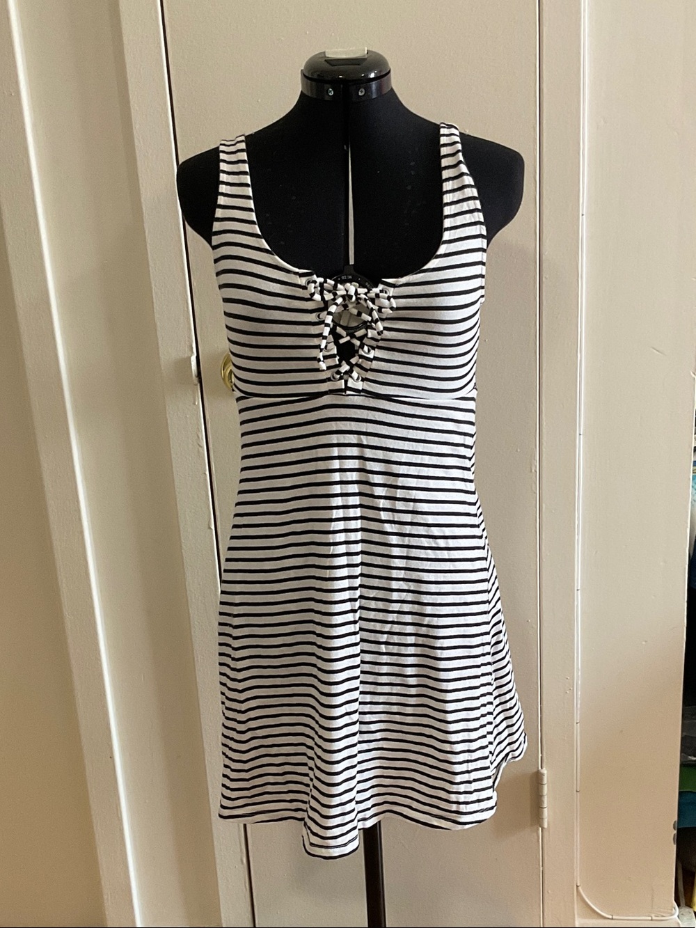 Aeropostale Black & White Striped Lace-Up Mini Dress